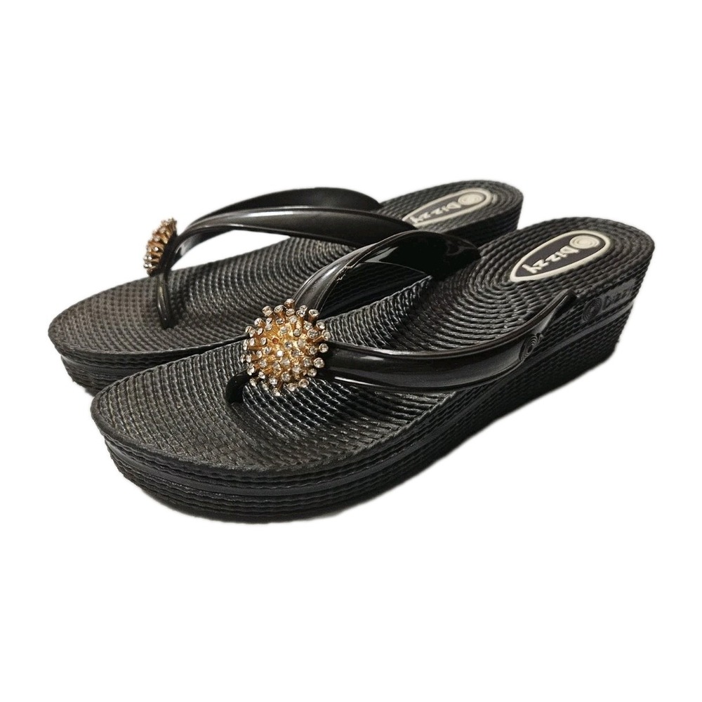 Dizzy Ripples Comfort Flip Flop Floral Cushioned Women's‎ Black Size 10 Shoes